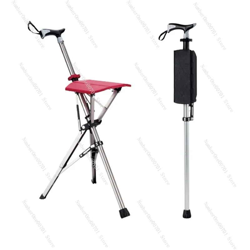 Elderly Crutches Stick Folding Non-slip Belt Sitting Chair Stool Light Portable