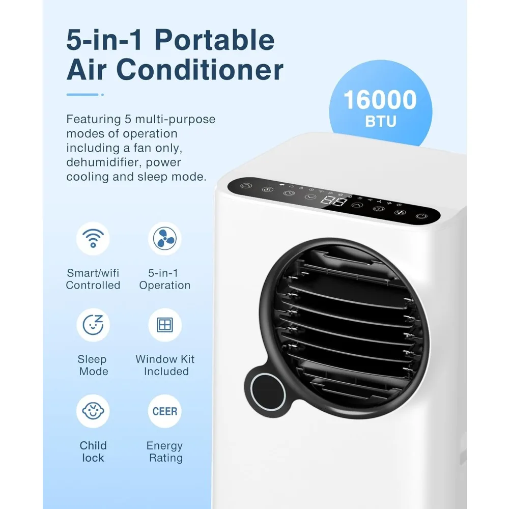 Portable Air Conditioners, 16000 BTUs 5 in 1 Portable AC Unit for Room