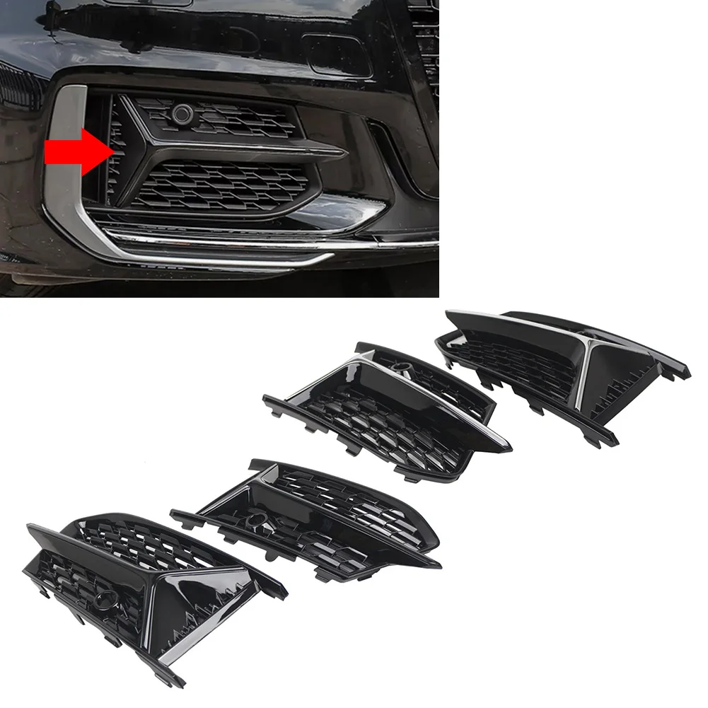 2Pcs Car Front Left Right Fog Light Grille Cover For Audi A6 S6 C8 2018-2024  For Sport Model Only