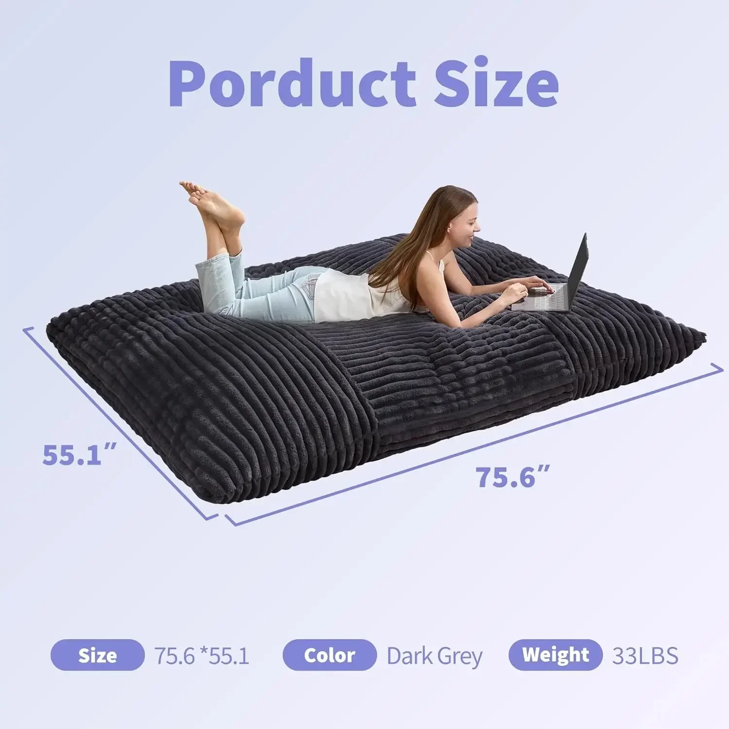 

[High Quality, Fast Shipping!]3 in 1 Bean Bag Chair Giant Bean Bag Chairs Convertible Bean Bag Floor Cushion with Machine Washab