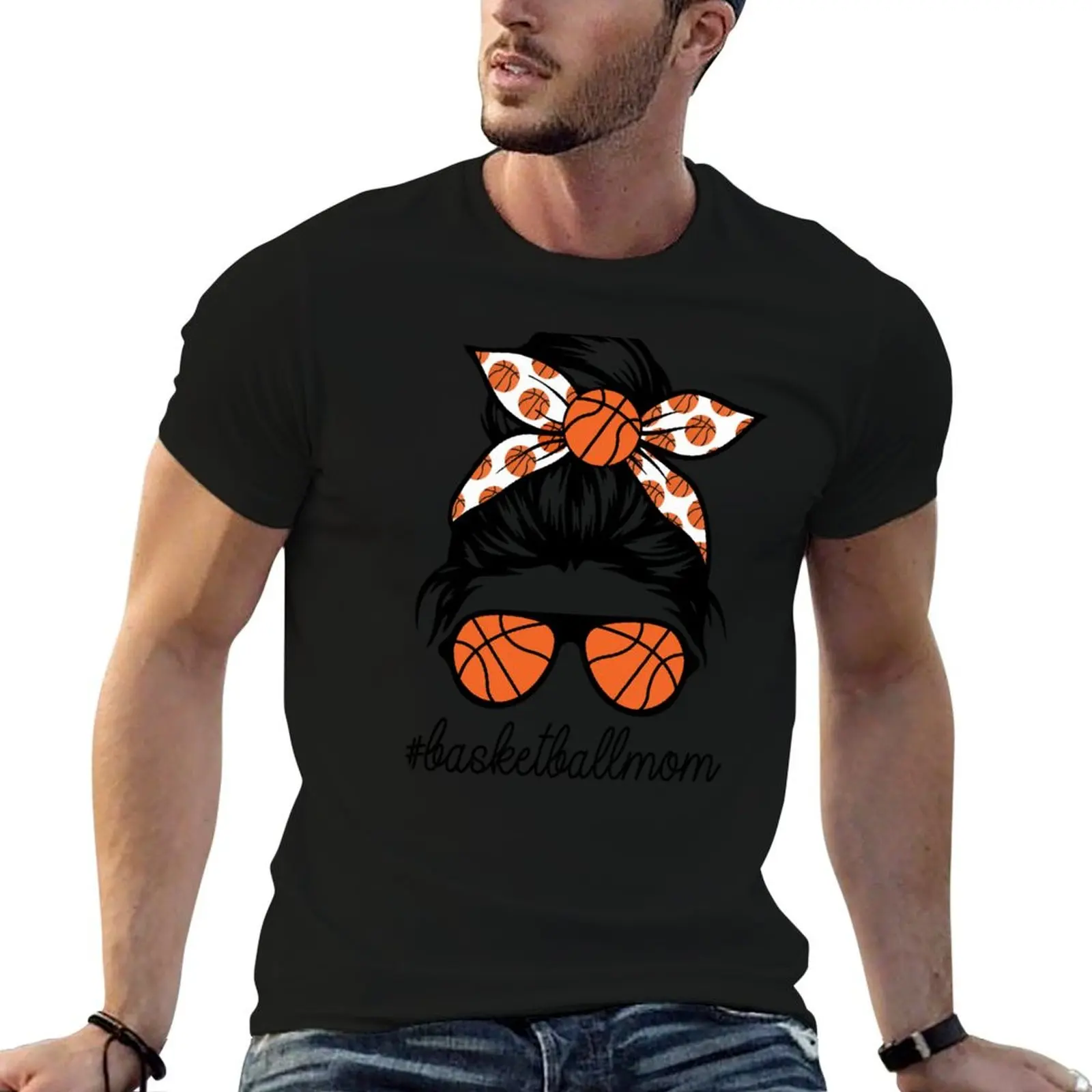 Bleached Basketball Mom, Messy Bun Player Mom Mother's Day T-Shirt Work Duty Casual T-Shirt