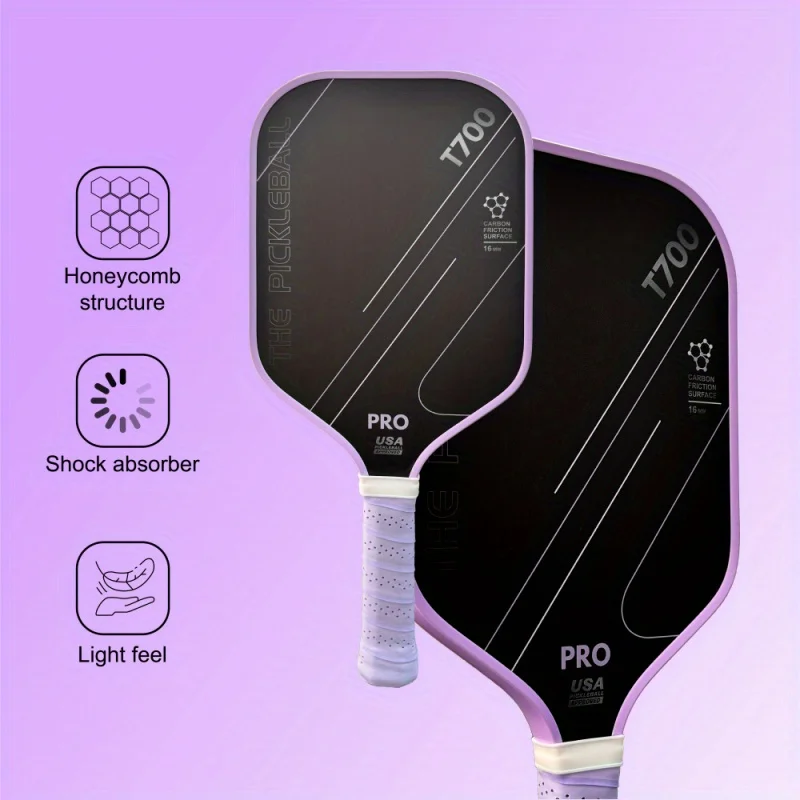 

T700 Raw Carbon Fiber Pickleball Paddle: Powerful Spin, Grit, and Balance with 16mm Profile and Textured Surface