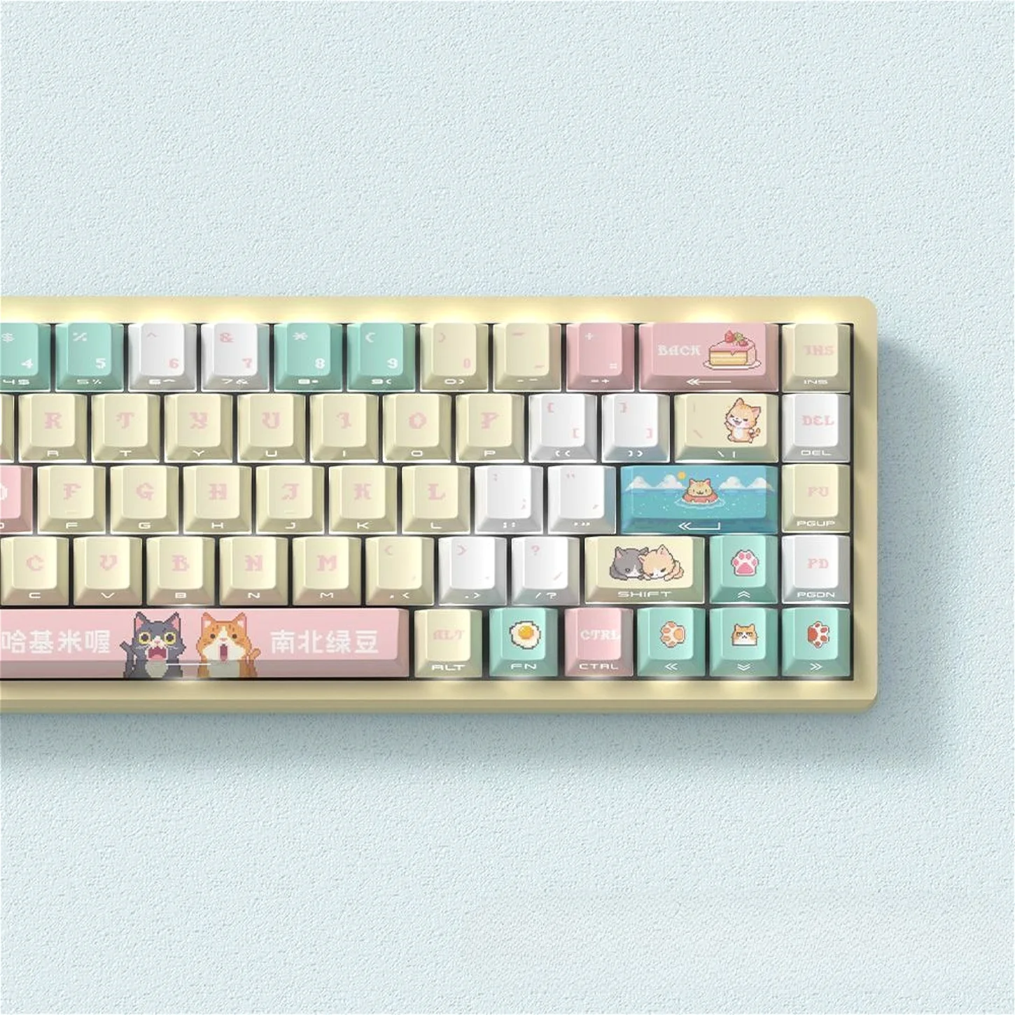 

Cute, Kitten Side Carved Translucent Cherry Keycap PBT 129 Keys, Customized for 60/84/98/108 Mechanical Keyboard