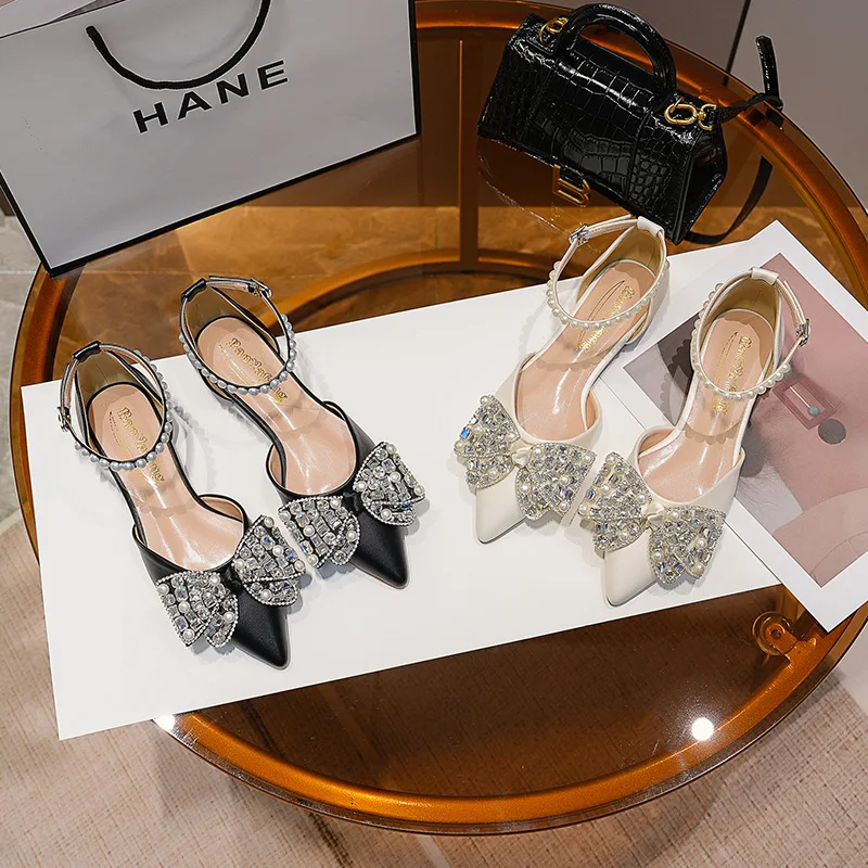 جديد وأشار حجر الراين اللؤلؤ مشبك جوفاء كلمة واحدة حزام الأحذية النسائية المسطحة