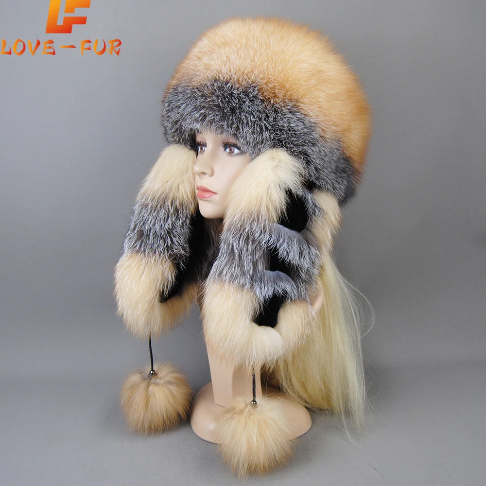 

Hot Sale Lady Winter Warm Luxury 100% Natural Fox Fur Hat Fashion Fluffy Fox Fur Rex Rabbit Fur Caps Women Real Fur Bomber Hats