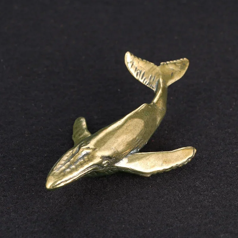 Vintage Solid Brass Whale Figurine Sea Animal Small Desktop Statue Office Decor Crafts Accessory Ornaments Child Gift