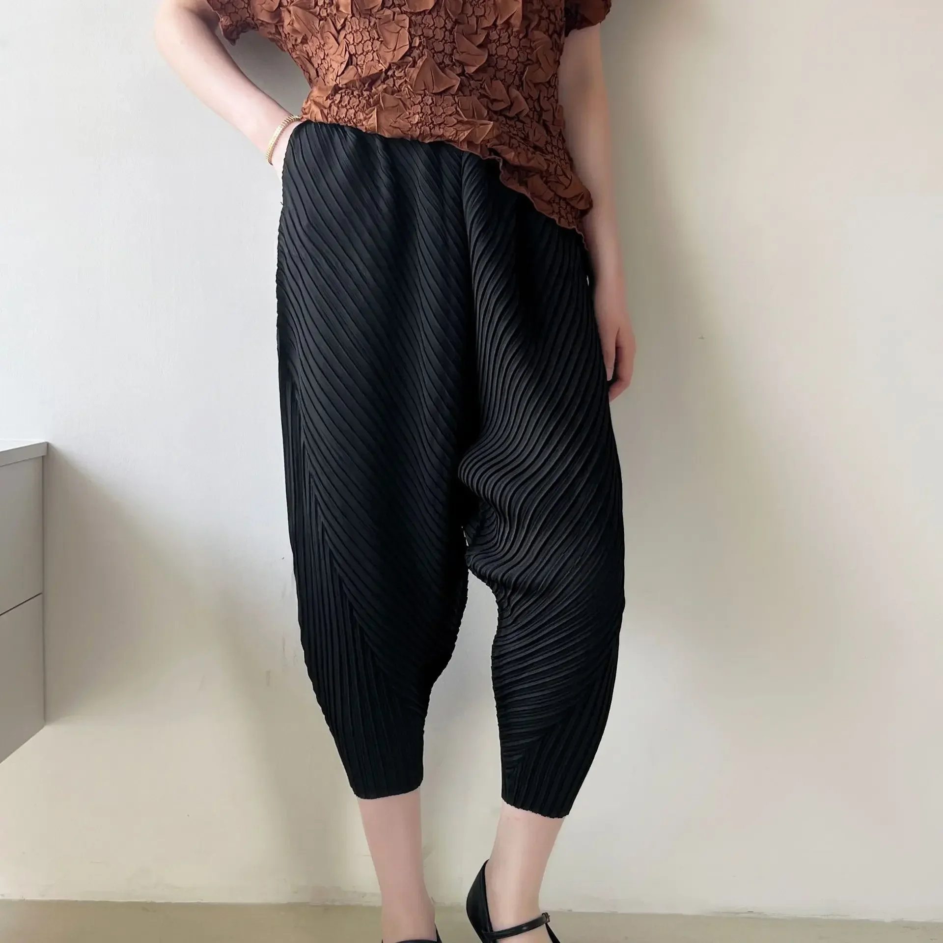 Pleats Pleated Casual Pants 2025 Spring Summer High-end Plus Size Loose Casual Versatile Drawstring Leg Harun Nine-minute Pants