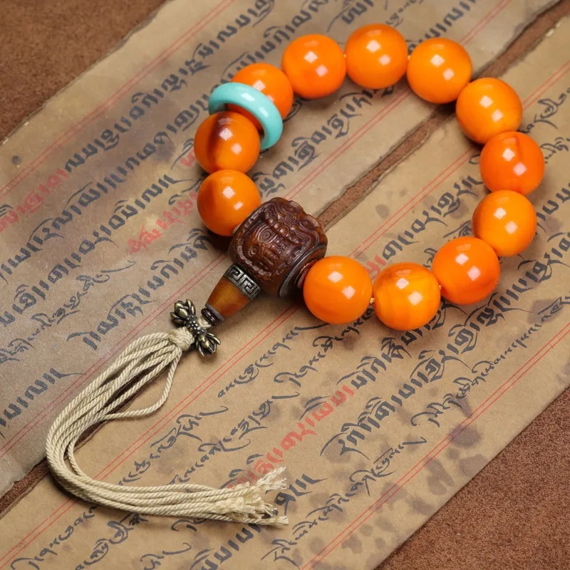round wild mountain tortoise shell Tibetan-style bone bead bracelet men's Budd