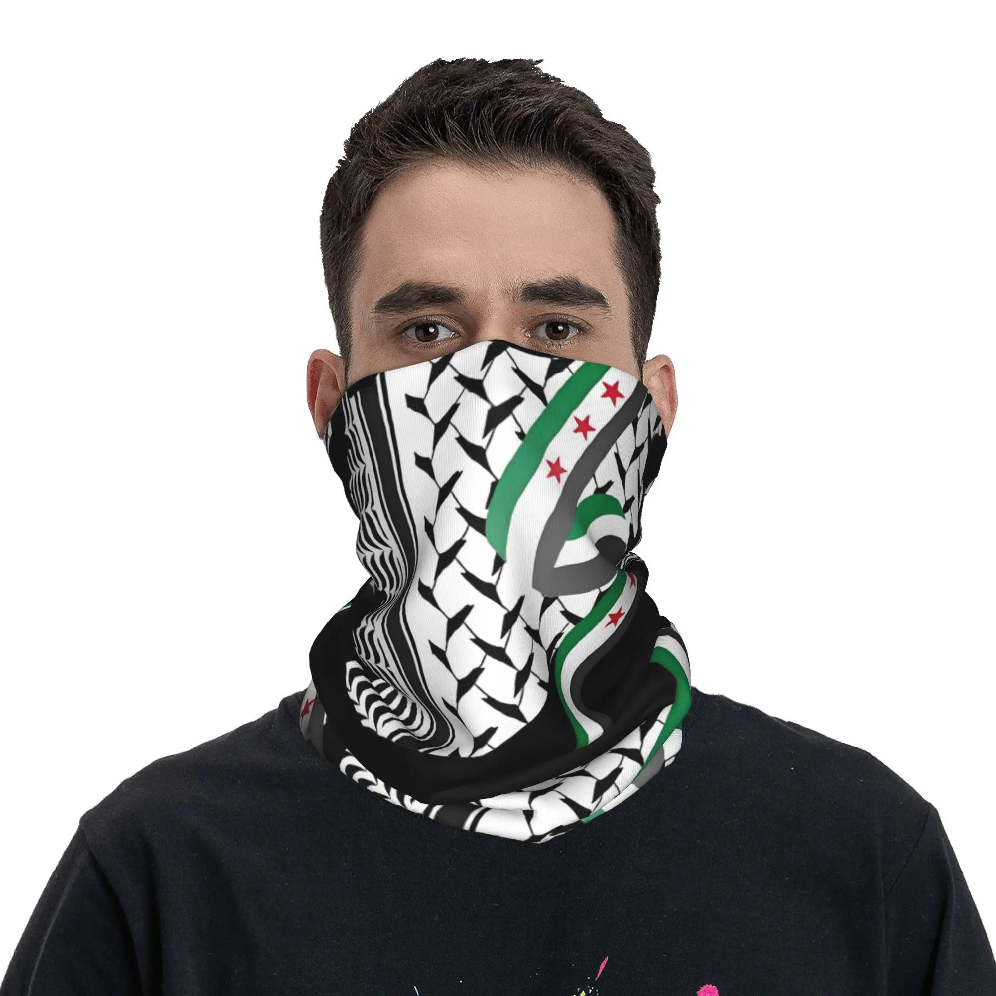 Syria Revolution Flag Map Syrian Independence Flag Bandana Neck Gaiter Wrap Scarf Warm Headband Running for Men Women Adult