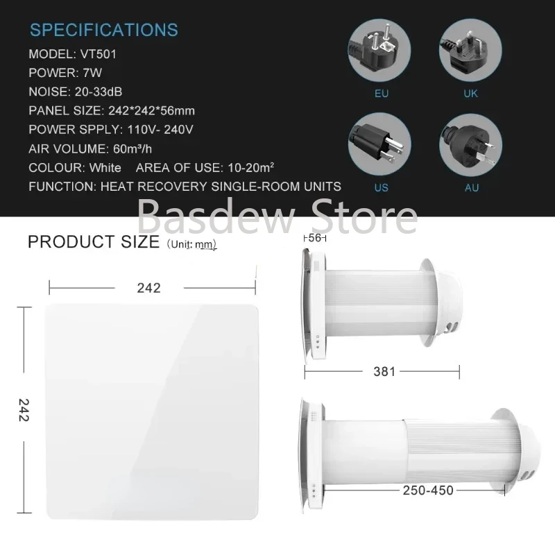 Ventilation system with air heat recovery Air recovery with ceramic heat exchanger