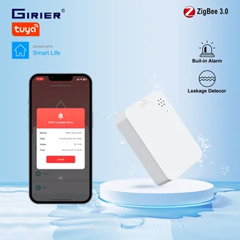 GIRIER Tuya Smart Water Leak Sensor ZigBee Leak Detector Built-in Siren Alarm for Smart Home Security Supports APP Monitoring