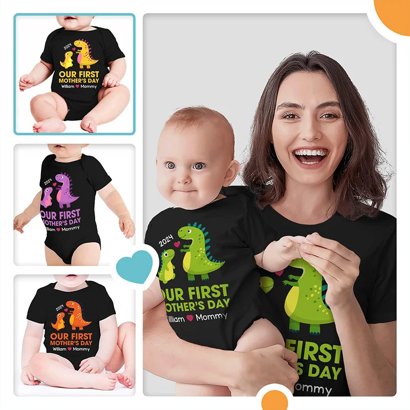 Personalized T Shirt Mothers Day Gifts 2024 Funny Custom Name Family Matching Tops Personalized Animal Mother and Baby Tshirt