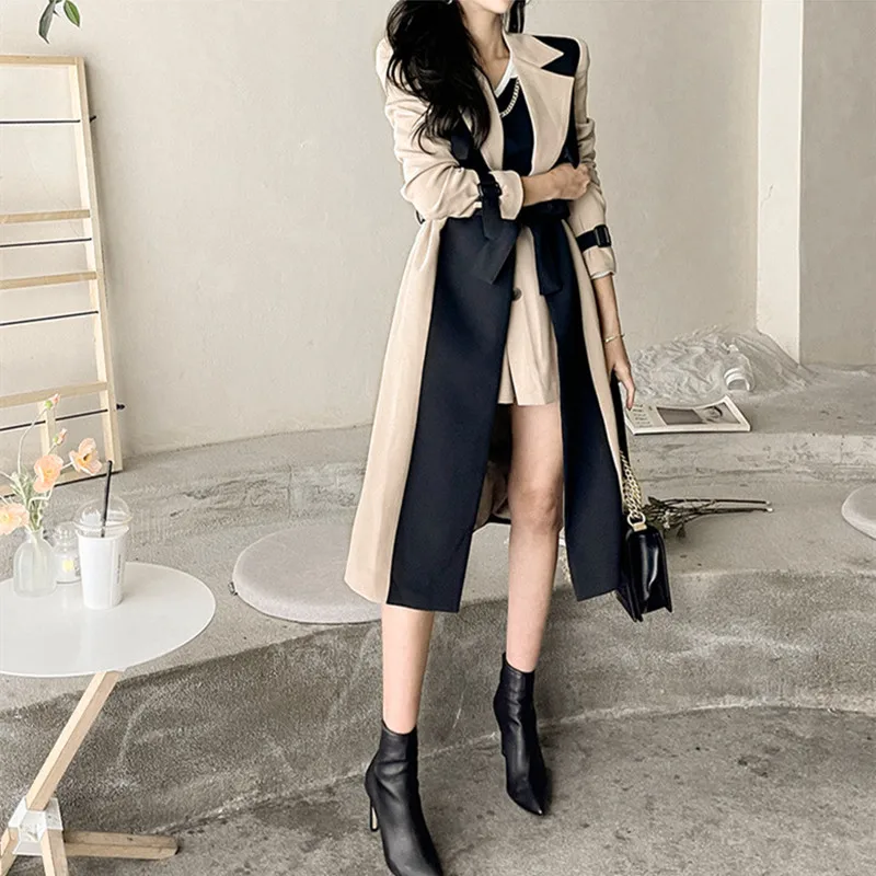 

Trench Femme Long Versatile Outwear Suede Leather Zipper Tight Waist Split Hem Pu Stylish Belted Fit Travel Holiday