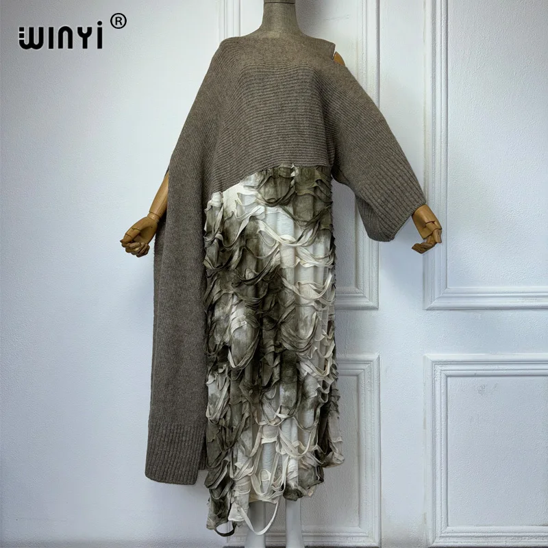 WINYI Pullover Sweater Cape Women's Tops Autumn Winter Outer Tower Knitted Irregular sleeve top monocolour Tie-dye an old dress
