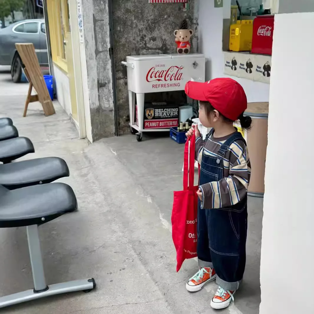 الفتيات السراويل 2024 الخريف جديد ملابس أطفال الكورية نمط الفتيات طفل النمط الأجنبي الرجعية قطعة واحدة واسعة الساق الجينز عادية بسيطة