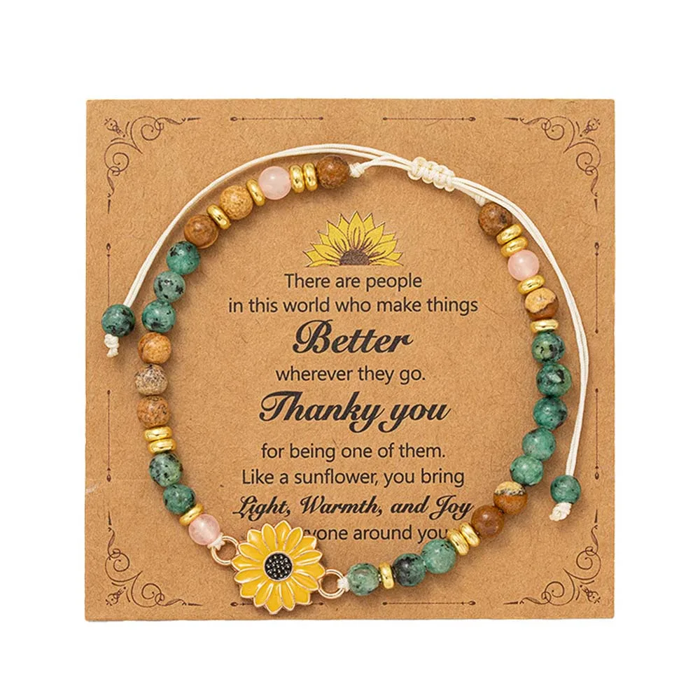 Boho Natural Stone Sunflower Bracelet for Women Rope Braided Beaded Healing Crystal Positive Energy Hand Jewelry Gift Adjustable