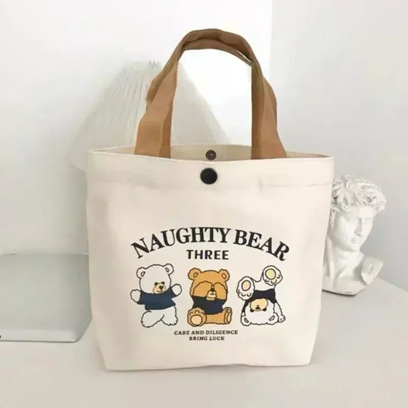 Fashion Canvas Women Tote Bags 2024 Japanese Cartoon Ladies Hand Bags Cute Travel Picnic Food Handbags Portable Lunch Bag