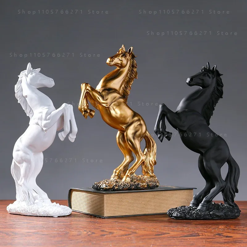 European Style Home Resin Victory Horse Statue, Living Room ，Cabinet,Office Desktop Decoration  Animal Figurines