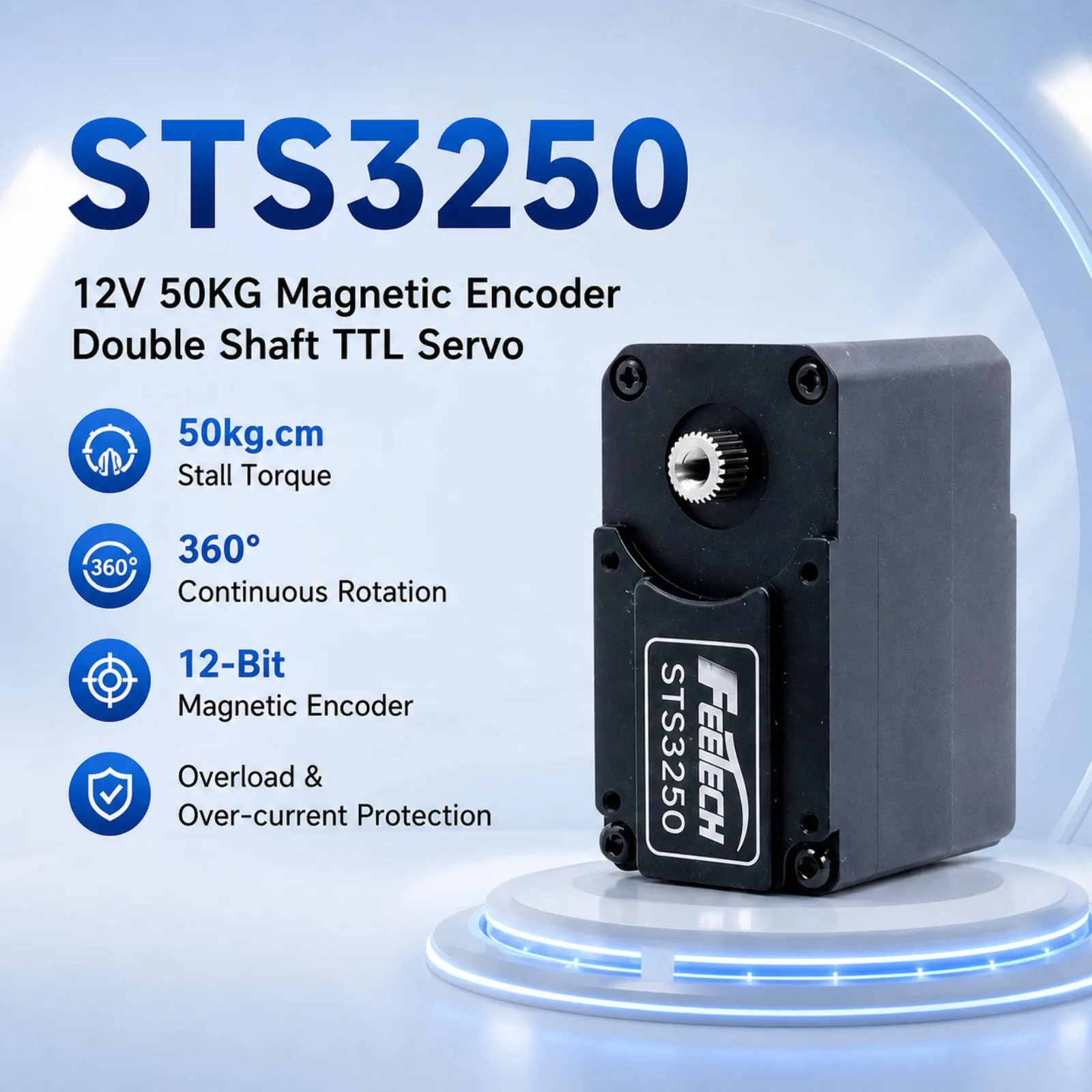 DIYmall Feetech STS3250 12V 50KG TTL Bus Smart Servo Doppelwellen-Kernlosmotor mit 12-Bit-Encoder für Roboter (360 Grad)
