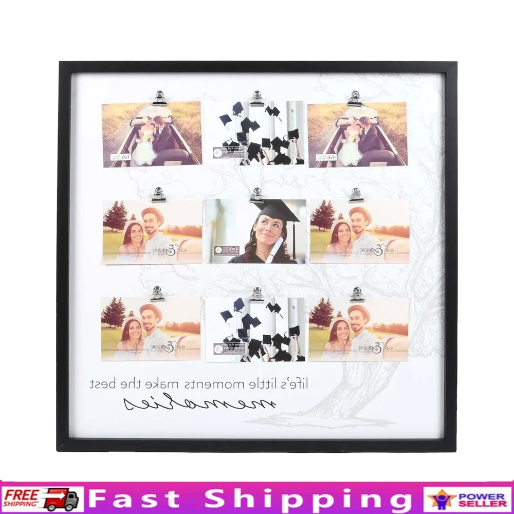 

Черная рамка для фотоколлажа с зажимом, настенная подвеска, 9-картинки «Маленькие моменты жизни», прочная конструкция, легко повесить, декор для домашнего офиса