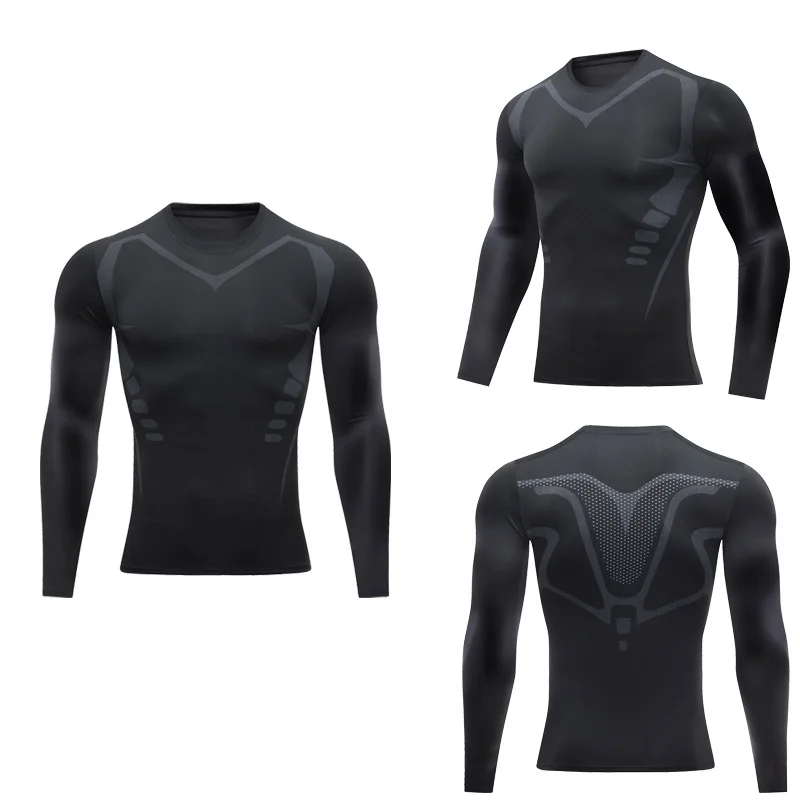 Men Long Sleeves T-Shirts Base Layer Basketball Sports Tight Gym Fitness Jogger Running Top Outdoor Cycling Clothes Quick Dry