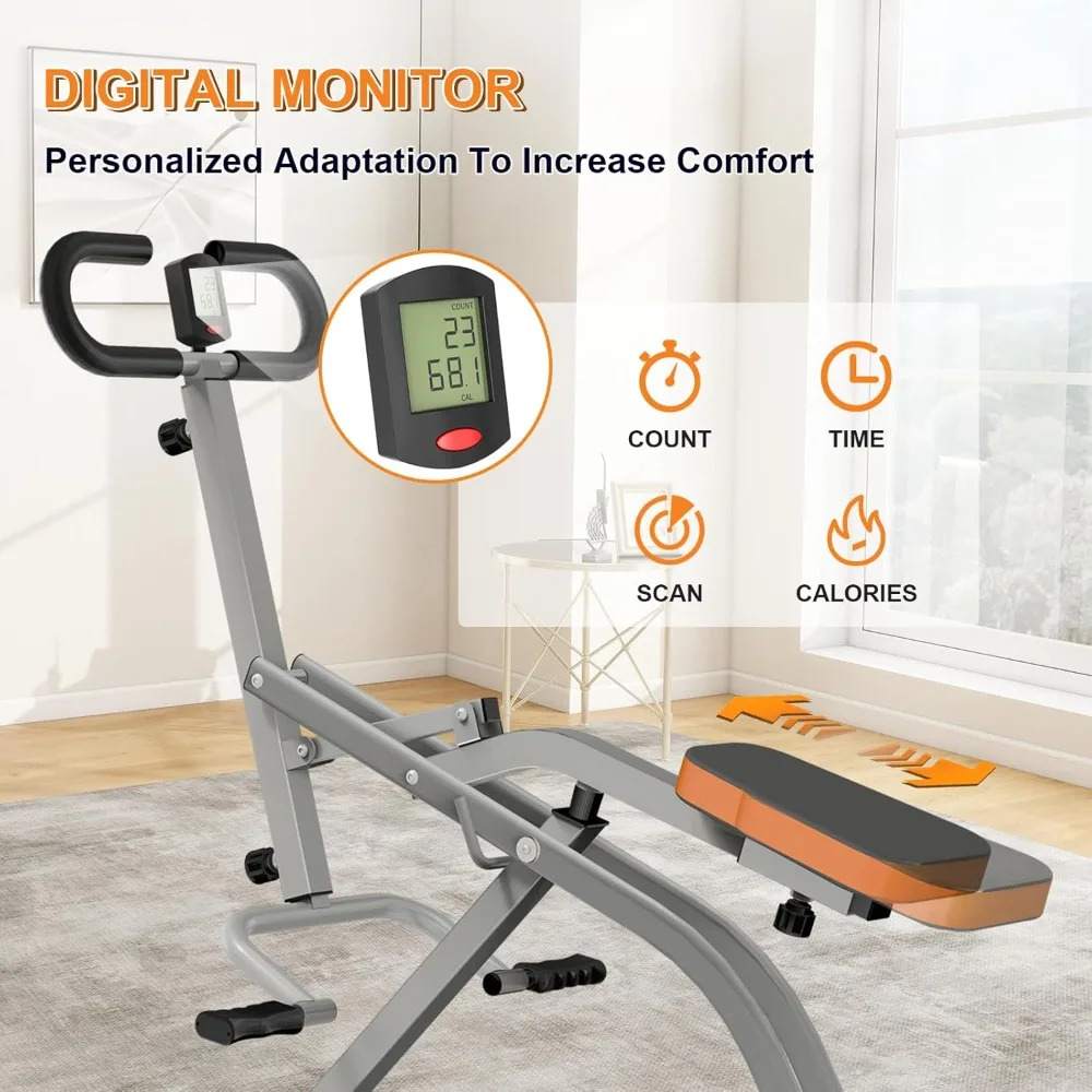 Squatmachine, Ab-trainingsapparatuur, 265 lbs laadvermogen Roeimachines voor thuis Opvouwbaar met verstelbare weerstandsbanden