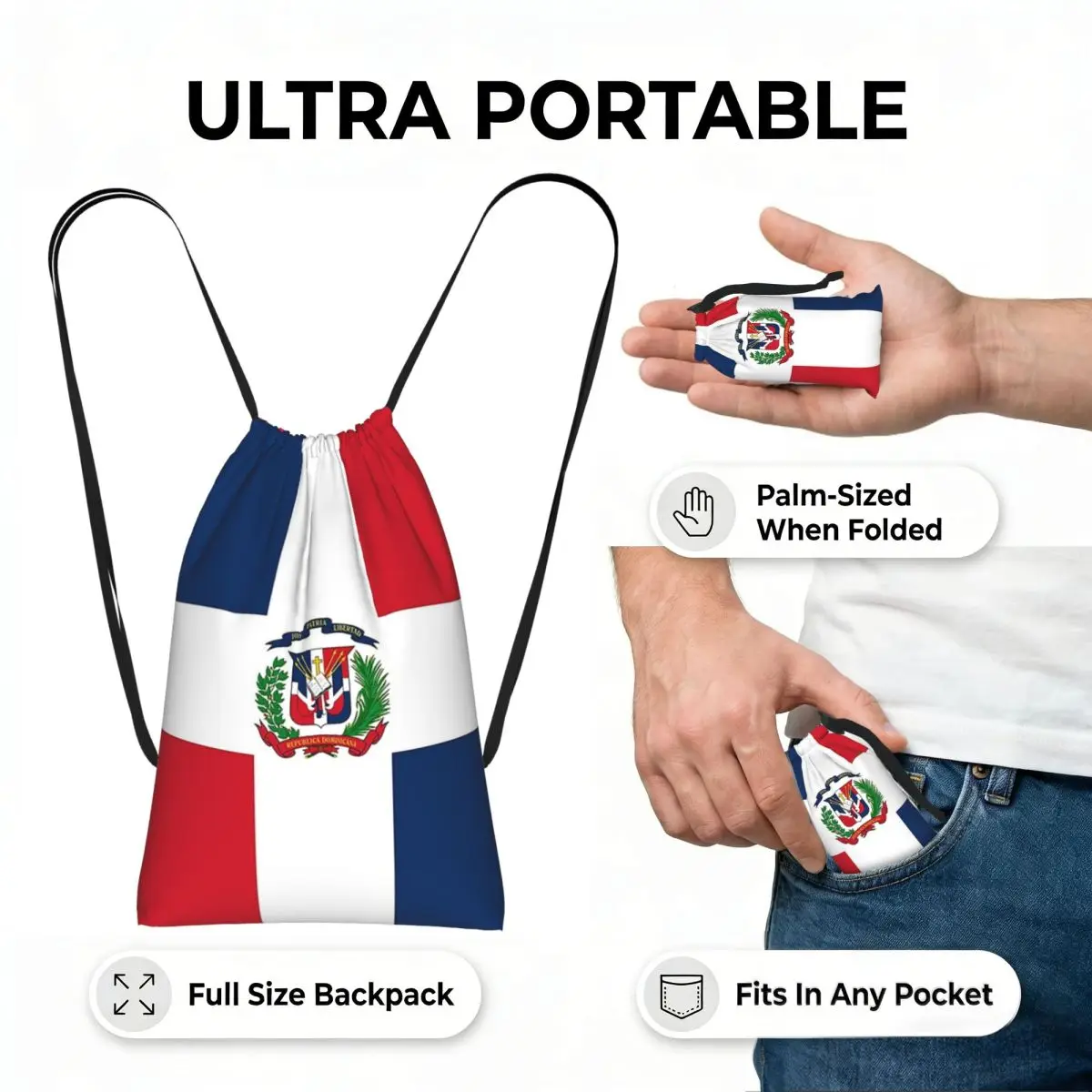 Dominican Republic Flag Gifts, Stickers And Other Products Drawstring Backpack Sports Gym Bag Lightweight Storage Drawstring Bag
