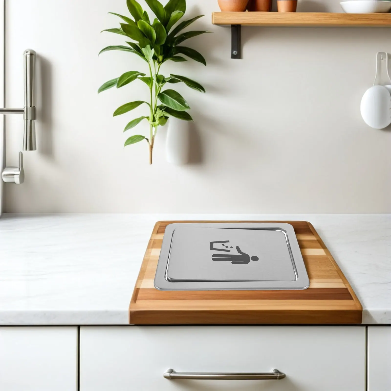 Countertop Embedded Trash Can Lid Stainless Steel Rectangular Recessed Waste Chute Swing Flap Garbage Bin Lid Kitchen Bathroom