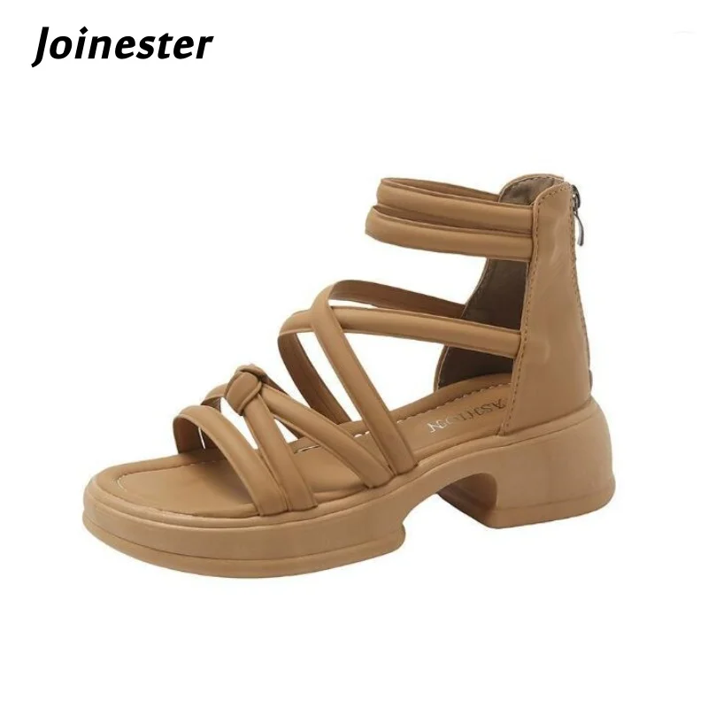 

Сандалии на среднем каблуке в римском стиле для женщин, летняя обувь на молнии с открытым носком и ремешком, однотонные модные модельные туфли-лодочки, женские гладиаторы