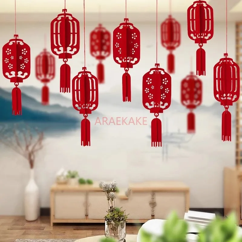 6PCS Spring Festival 3D Pendant New Year Creative Lantern Flower Decoration Pendant Shopping Mall Store Decoration