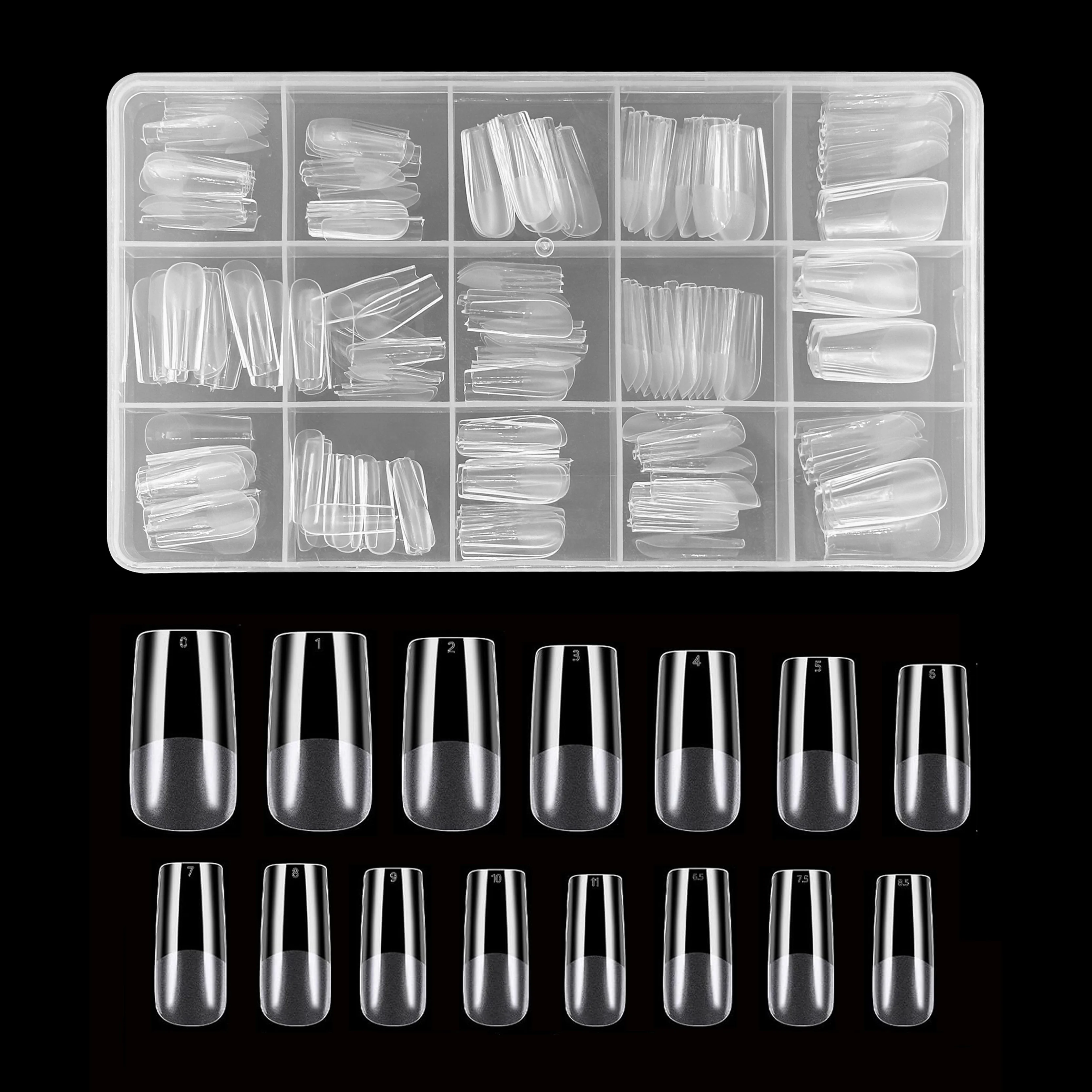 240/330pcs Half Matte Nail Tips, Square 15 Sizes Clear Fake Nails Full Cover Acrylic Nail Tips for Extension Nail Manicure Salo