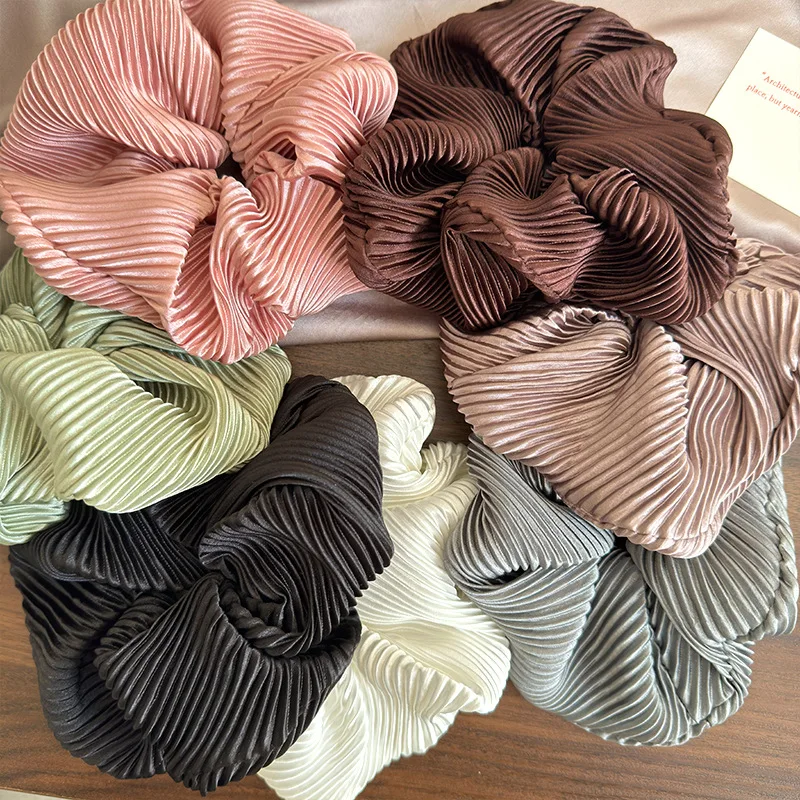 Silky Cream Glossy Large Hair Scrunchies Vintage Gentle Solid Color Hair Band Headband for Women Girls Elegant Elastic Hair Rope