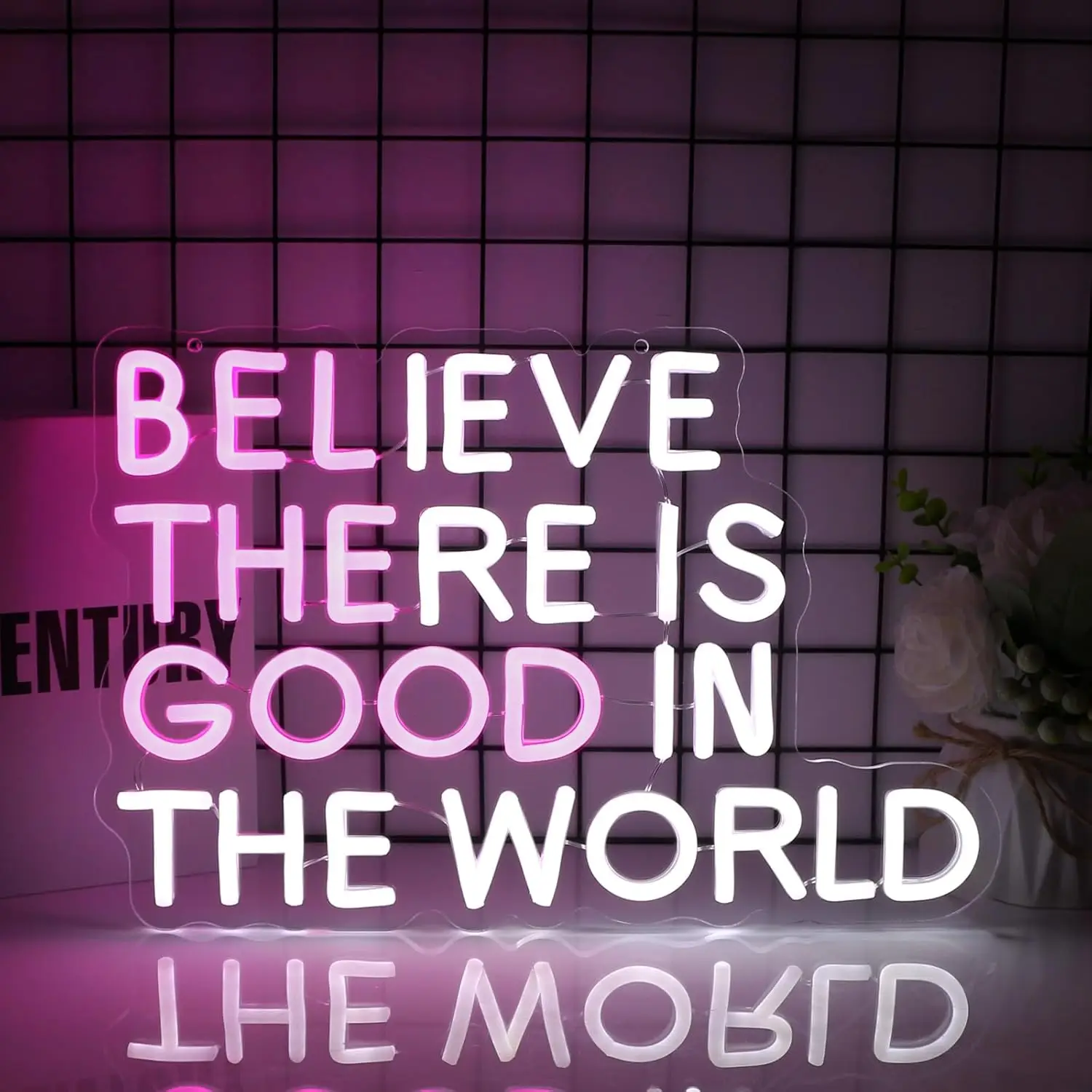 

Believe There is Good in the World Neon Sign for Wall Decor 5/12V Pink White with Dimmable Switch for Living Room Bedroom Decor