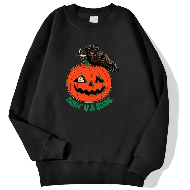 

Doin' Y A Scare Long Halloween Scarecrow Printing Men'S Sweatshirts Casual Hoody Crewneck Pullover Loose Warm Streetwear