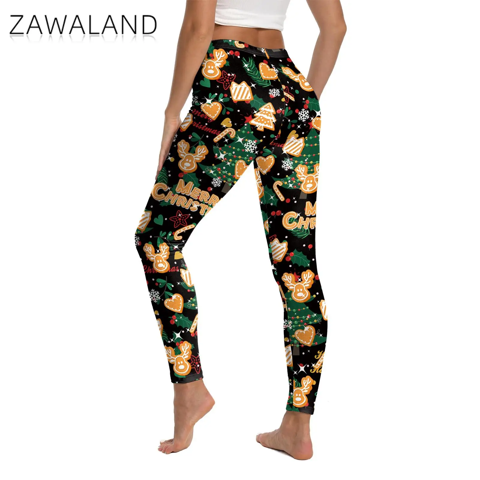 Zawaland Yoga Leggings for Women Sports Workout Pants Santa Claus Printed High Waist Trousers Sportswear Christmas Leggings