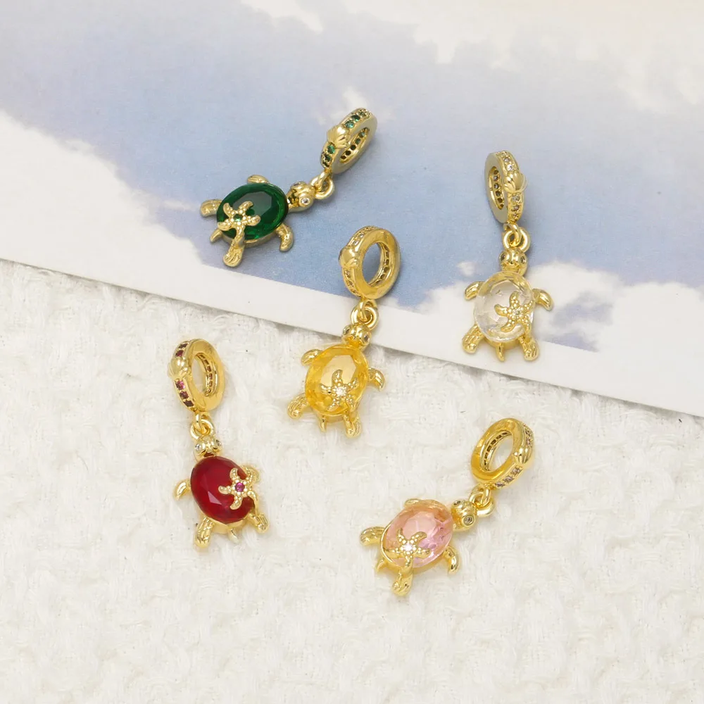 OCESRIO Crystal Sea Turtle Gold Plated Copper Crystal Starfish Pendants For Necklace Jewelry Making Component DIY Pdtc010
