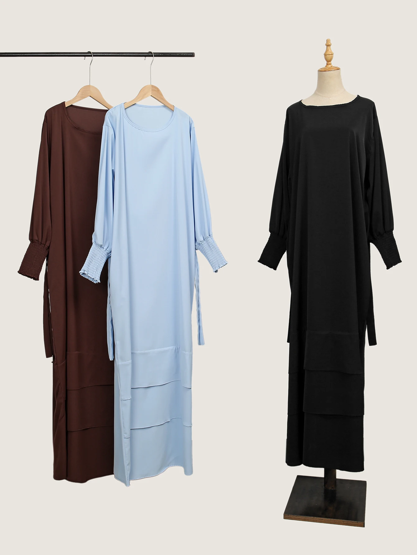 Female Solid Color Long Frock2024 Hot Selling Elegant Dresses Women Elastic Sleeve Muslim Clothing 152*47cm