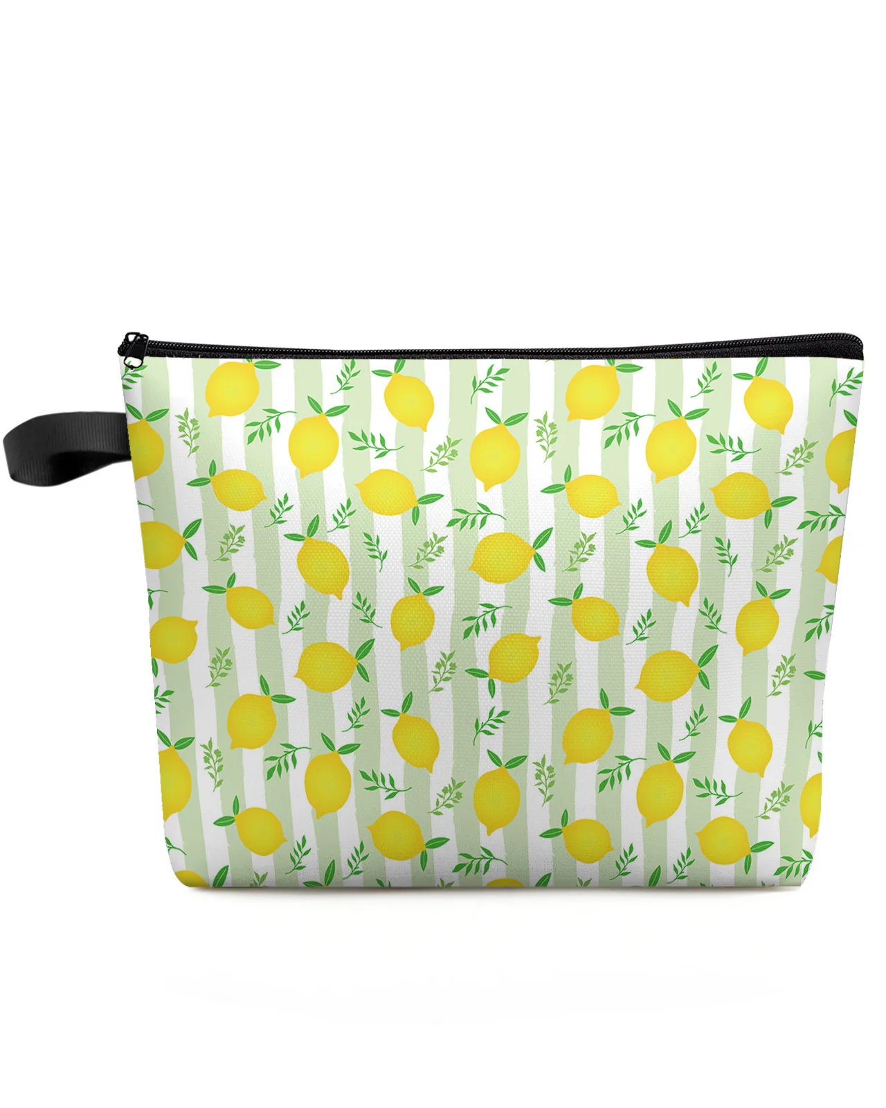 Yellow Lemon Green Leaves Stripes Makeup Bag Pouch Travel Essentials Women Cosmetic Bags Toilet Organizer Storage Pencil Case