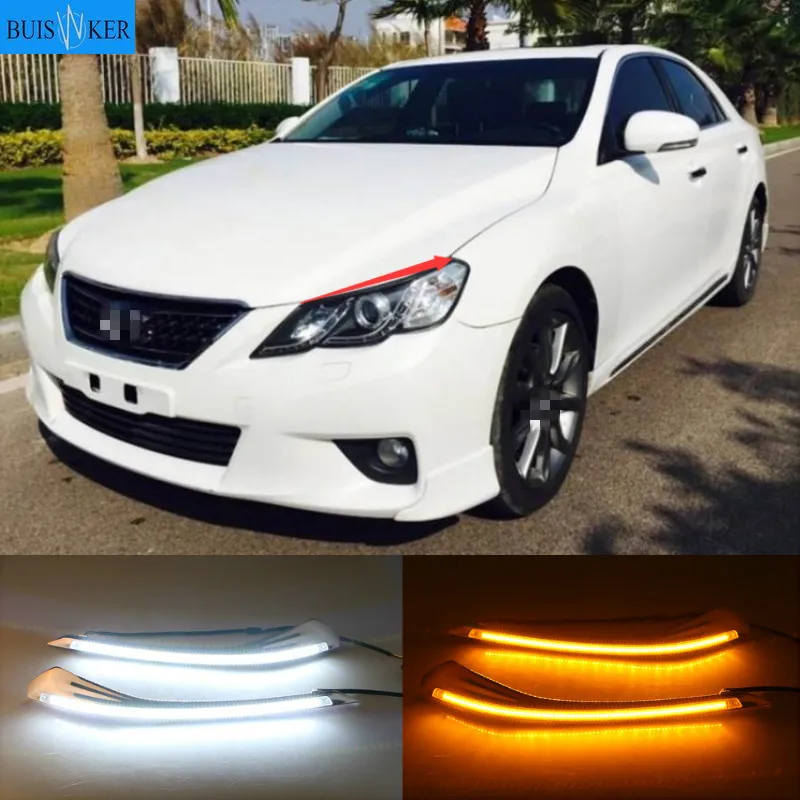 

For Toyota Reiz Mark X 2010-2013 LED Eyebrow Daytime Running Light DRL with Yellow Turn Signal Light