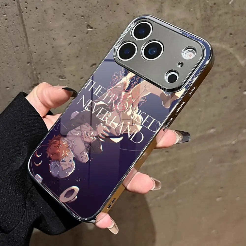 Funda para Teléfono P-Promised N-Neverland para iPhone 17 16 15 14 13 12 Pro Max, Carcasa Metálica Electrochapada