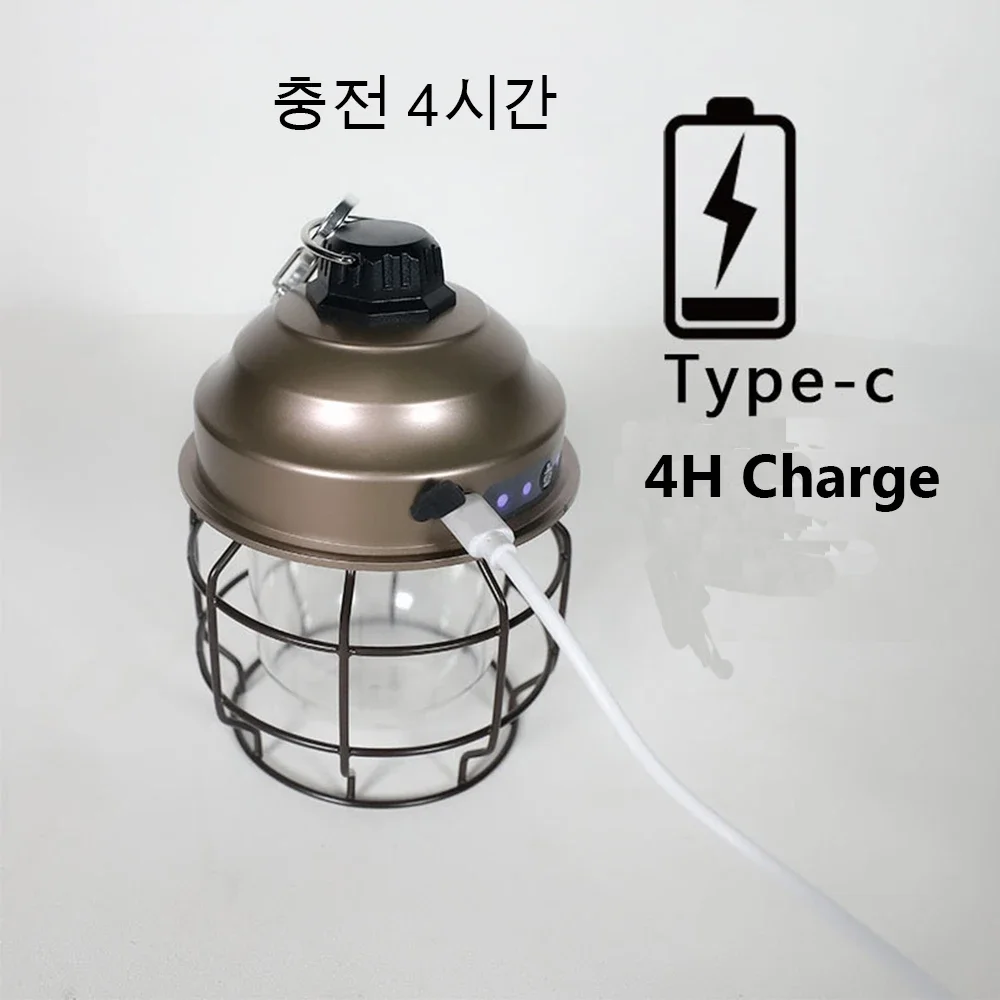 Retro Portable Camping Lantern Rechargeable Light Hanging Camp Lamp Outdoor Light Household 3 Modes Dimmable Flashlight with USB