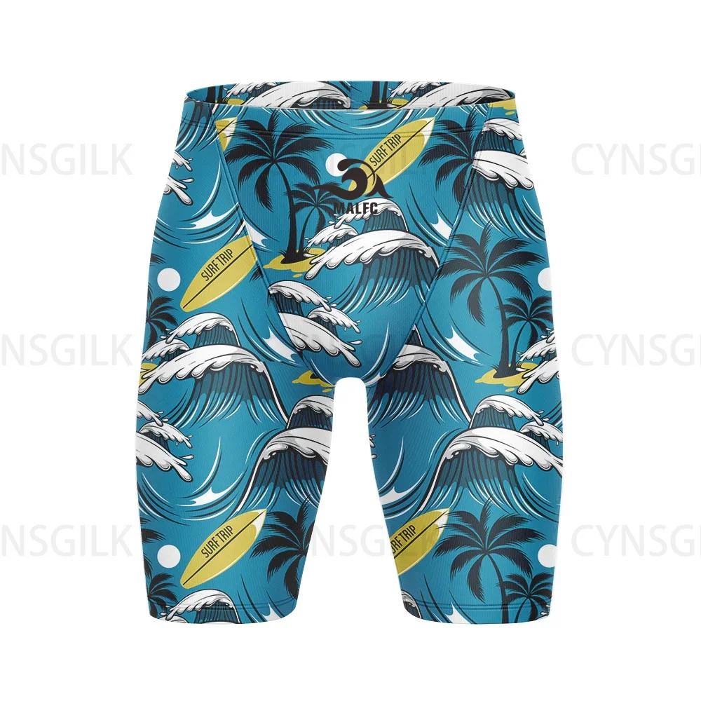 NEW Summer Swimming Trunks Men Professional Tight Jammer Swimwear Outdoor Beach Printed Solid Durable Surfing Swim Shorts