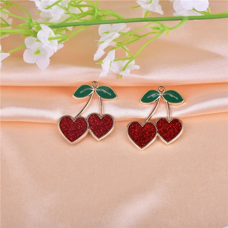 

10pcs Red Heart Shape Cherry Enamel Charms Handmaking Pendants Floatings DIY Jewelry Making Handmade Craft Dropshipping