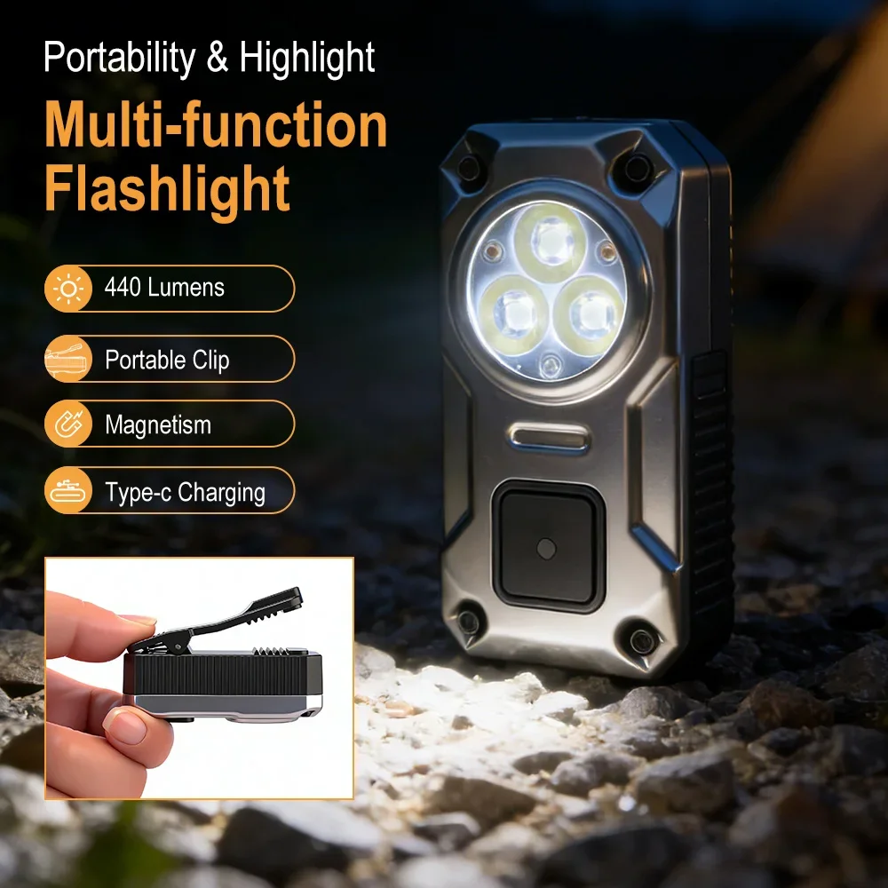 BORUiT 400 Lumens Mini Clip Magnetic Light USB-C Rechargeable Magnetic Pocket Flashlight 5 Modes Waterproof Portable Camping