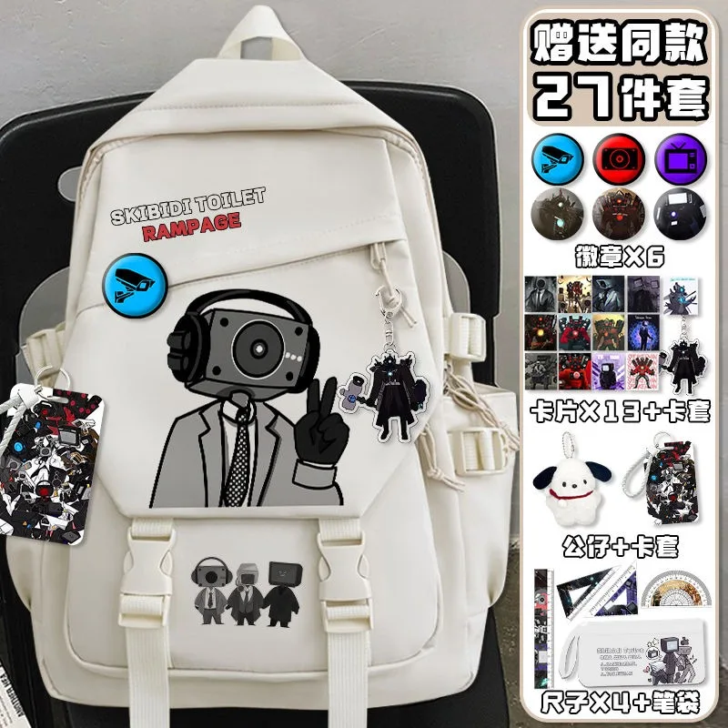 Black White, Skibidi Toilet, Student Kids Teens School Bags, Large Capacity Mochilas Anime Backpacks for Girls Boys Gift