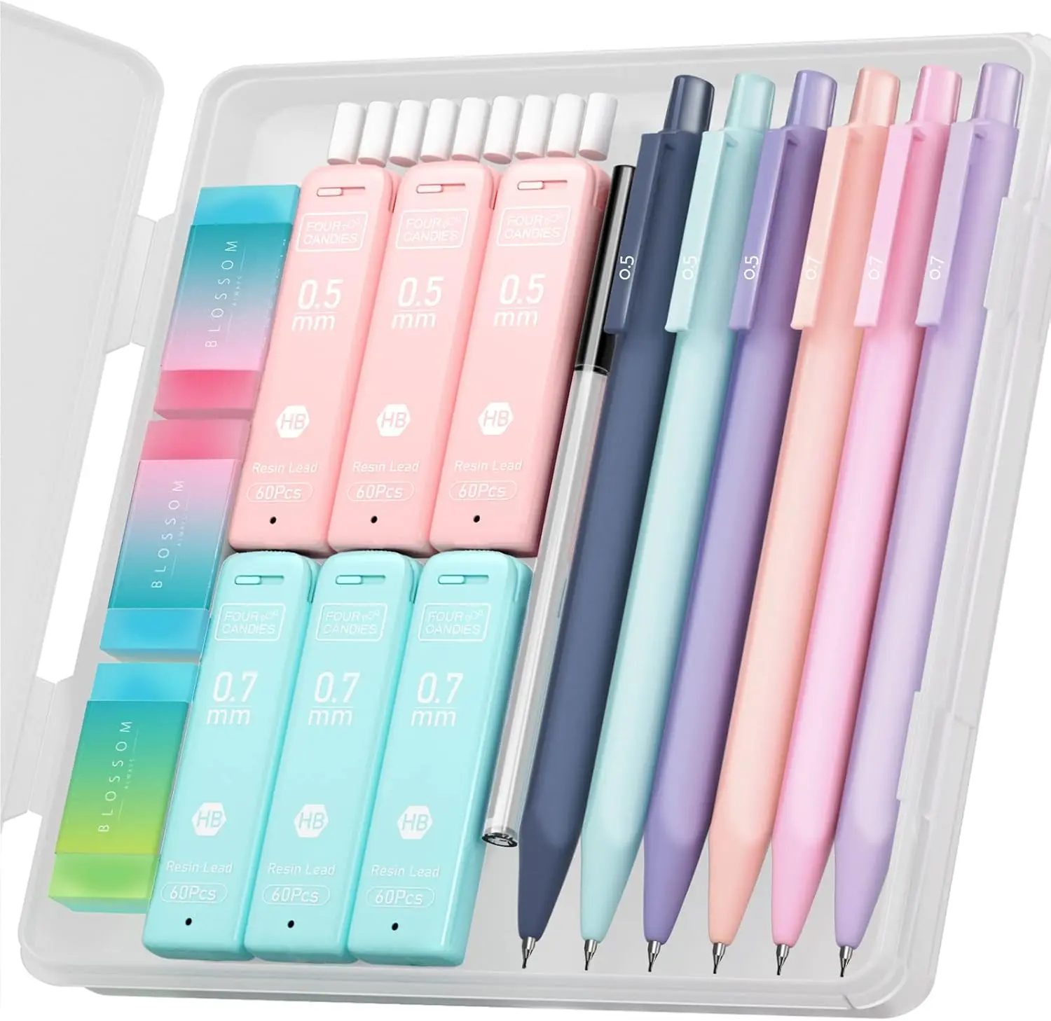 

Cute Pastel Mechanical Pencil Set with 360 Leads, Erasers, and Case - Aesthetic School Supplies for Girls