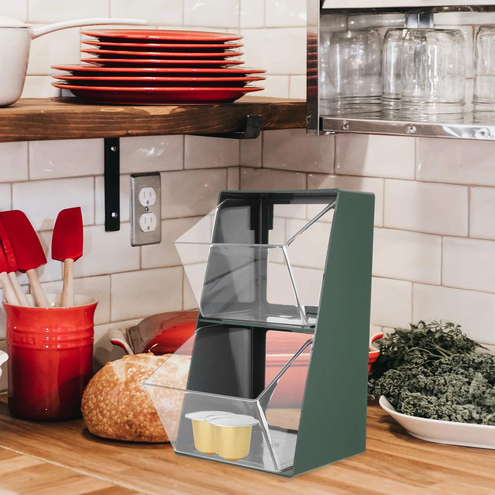 

Plastic Tea Organizer Coffee Bag Tidy Counter Container Modern Shelf Holder for Bags Sweets Storage Kitchen Bar Use