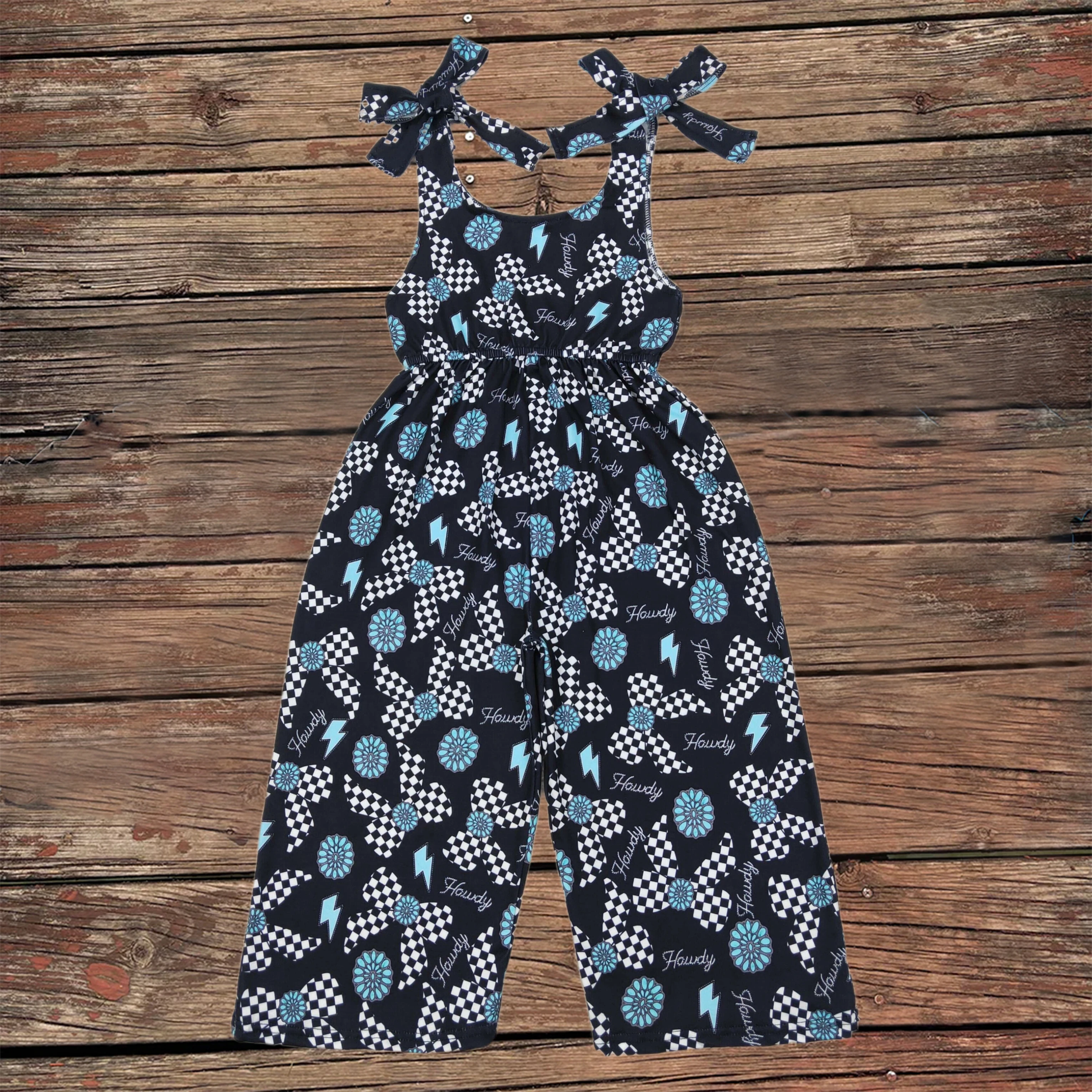 

Wholesale Toddler Children Western Howdy Turquoise Kids Pants Infant Straps Overalls Romper Baby Girls Sleeveless Jumpsuit