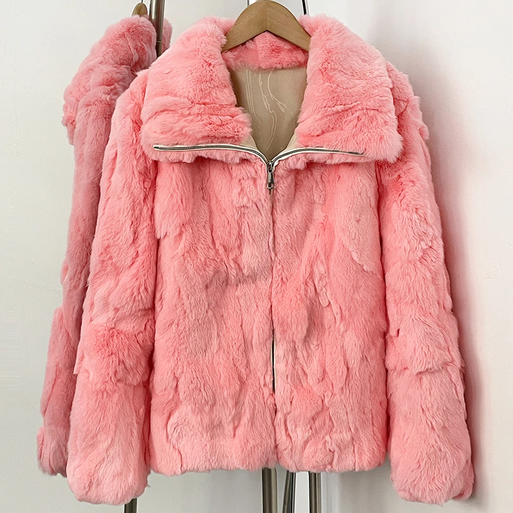 

Women Rex Rabbit Fur Jacket with Long Sleeve Fur Trim Jacket Parka with Fur for Women Autumn Winter Women's Clothing Fur Coat