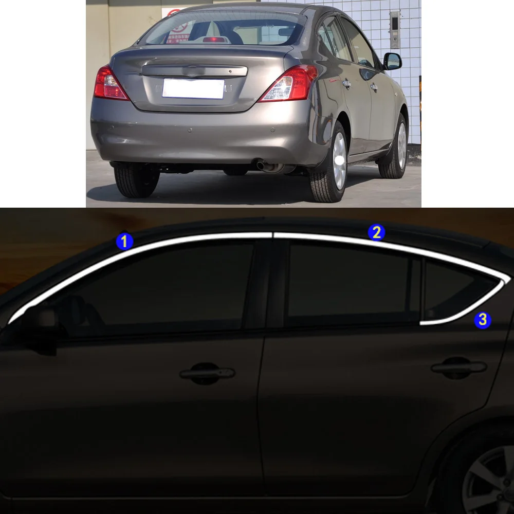 For Nissan Sunny 2010 2011 2012 2013 2014 2015 2016 2017 Car Sticker Garnish Pillar Window Middle Strip Trim Frame Hoods